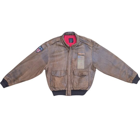 Vintage 1987 Avirex Flying Tiger Brown Leather Bomber Jacket Mens L - Picture 3 of 14